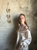 Summer Spring Casual Blouse Women Fashion Long Sleeves Tops Vintage Femme V Neck Shirts Elegant Sexy Silk Blouse