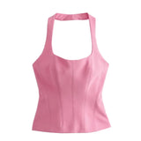 New Spring Style Hanging Collar Solid Color Slim Small Sling Blouse