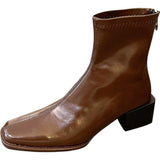 Zingj Brown Square Head Thick Heel Short Boots Women's Spring And Autumn Single Boots 2024 New Rear Zipper Martin Boots Women's