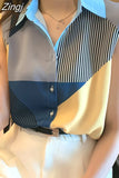 Women Shirt V neck Patchwork Blouse Sleeveless Chiffon Women Tops and Shirts Fashion Clothes Woman 2023 Summer Ladies