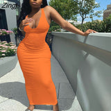 Women Close-fitting Sexy Ribbed Summer Sundress Solid Color Sleeveless Bodycon Long Dress