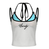 Zingj And Spicy Wind Embroidery Letters Bump Color False Two Girl Sling New Slim Show Thin Bottom