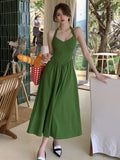 Summer Women Elegant Casual Halter Midi Dresses French Style Lady Female Fashion Outwear Robe Vestidos