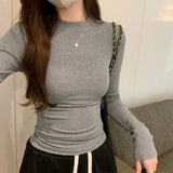 Basic Style Slim, Slim, Long-Sleeved T-Shirt For Women In Autumn Is A New Style With A Small Standing Collar With A