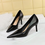 Zingj Retro Banquet Heels With Shallow Pointed Metallic Ultra High Single Shoes Women's