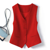 Zingj V-Neck Small Suit Vest Female Outside With Vintage Short Fold Wear Stylish Vest Horse Jacket Sleeveless Vest