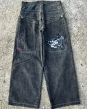 Men's Jeans Y2K Bag Vintage High-Quality Pattern Hip-Hop Street Leisure Men Harajuku Wide