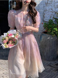 Summer Causal Vintage Fairy Dress Women Patchwork Korean Sweet Elegant Party Dress Female Outwear Sexy Evening Beach