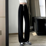 Zingj Leg Pants Female Autumn Hot Style 2024 New High Waist Fashion Loose Hanging Sense Casual Knit Floor Straight Pants-Outfit