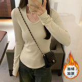 Pleated Waist Bottomed T-Shirt Women's New Hair-Grabbing Multicolor Shoulder Long-Sleeved T-Shirt In Autumn And