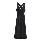 New Spring Silk Satin Slim Dress With Bare Back