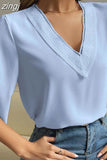 Hollow Summer Shirts V-neck Lace Chiffon Blouses Woman Petal Short Sleeve Tops 2023 Office Lady Para Mujer Elegant