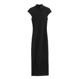 Spring Style Slim Dress With Thin Collar And Solid Color 4174308