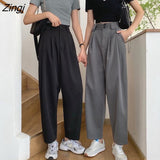 Pants Women High-waist Wide-leg Loose Korean Style Draped Chic All-match Solid Office Lady Elegant Fashion Ulzzang New