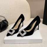Zingj Buckle Diamond Black High Heels Women's 2023 Spring And Autumn New Professional Pointed French