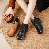 Zingj Autumn And Winter New Cow Rib Bottom Short Women's Boots National Style Leather Matching Color Leisure Martin Boots Warm Cotton Shoes