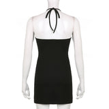 y2k Buckle Halter Dress Backless Sexy Black Party Dress Tie Up V Neck Retro Fashion Streetwear Sundress Beach