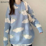 Women Harajuku Lovely Chic Preppy Simple Soft Loose Autumn Spring Teens Knitwear Casual Fashion Korean Girls
