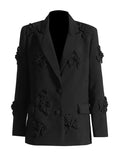 2025 New Fashion Temperament Commuter Suit Collar Jacket Pants Three-Dimensional Flower Suit