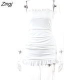 Women Mini Bodycon Dress Solid Color Ruffles Strapless Wrap Chest Summer Backless Party Club Short