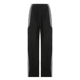 Zingj Street Style Stripe Color Design Basic Casual Pants 2023 Autumn / Winter New Elastic Waist Comfortable Woven