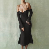 Zingj High Waist Hanging Neck Sexy Back Solid Color Slim Fish Tail Temperament Dress Long
