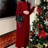 Zingj Year Red Knit Soft Waxy Sweater Dress Children Autumn And Winter 2024 New Coat With A Long