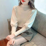 Zingj Korean Version Semi-High Round Collar Design Bubble Sleeve Knitted Sweater Autumn And Winter New Foreign Style Pullover Women's