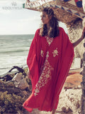 Quick-drying Black Indie Folk Embroidered Long Summer Beach Dress Moroccan Kaftan Plus Size Women Beachwear Maxi Dress