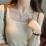 Zingj Sweater 2023 Early Autumn New Thin Sweater Short Sweater With Square Collar And Long Sleeves