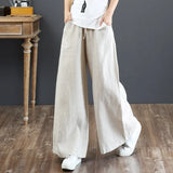 Cotton Linen Women Pants Summer 2021 Elastic Waist Solid Wide Leg Loose Female Pants Top Quality 9 Point Pants