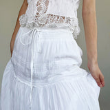 Stitching All Kinds Of Thin Rope Tie White Skirt 2023 Temperament Simple Half Skirt In Early