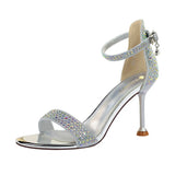 Zingj Sexy Banquet Summer Heels Women Shoes Thin Heel High Heel Open Toe Diamond Word Strap