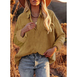 Women's Blouse Solid Flannel Collar Long Sleeve Loose Casual Pullover Shirt with Pockets 2022 Spring New Corduroy