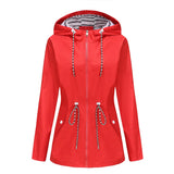 Long-sleeved Waterproof Mid-length Trench Hooded Striped