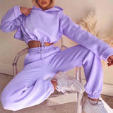 Sports 2 Pieces Set Sweatshirts Pullover Hoodies Pants Suit Home Sweatpants Trousers Outfits Solid Casual