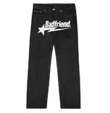 Letter Printed Jeans Men's High Street Fashion Brand Loose Straight Tube Casual