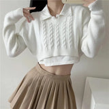 Zingj Version Of Short Pullover Sweater Female Loose V-Neck Pure Color Twist Crop Casual Long Sleeve Knit Jacket