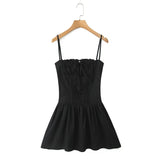 Cami Buttoned Style Pleated Tie Up Mini Dress- Outfit