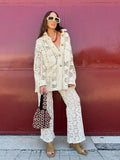 Women's Floral Hollowed Out Crochet Knitted Shirt Fashion Lapel Single Breasted Outwear 2024 Summer High Street Sweater