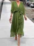 New Women's Solid Color With Long Skirt Bat Sleeve Irregular Dress