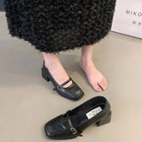 Zingj Thick Heel Night Night Shoes French Shoes Women's Shoes 2024 New Spring And Fall Black Mary Jane Small Leather