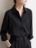 Shirts Women Autumn Office Lady Elegant Solid Casual French Style Unisex All-match Lapel Mujer Long Sleeve Fashion