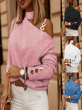 Zingj Wise New Fashion Sexy Chain Button Decoration Long Sleeve Shirt Shirt