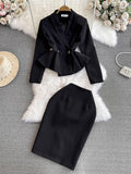 Jacket Dress Waist Lotus Leaf Edge Long High-End Ol Commuter Airfield Autumn Dress Two-Piece Set