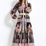 Printed Dress 2025 Spring Holiday Wind To Show Thin Temperament Single-Dlong Swing Dress