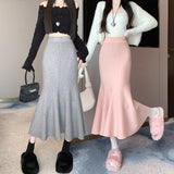 Zingj Half Skirt Women's Spring And Autumn Korean Version Solid Color Slim Long Skirt Shows Skinny Buttocks Fishtail Skirt With Long Winter