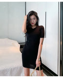 Zingj New Korean Version Round Neck, Short Sleeves, Sexy Slim, Buttocks, Skinny, Medium And Long Knitted