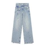 Spring Style Deconstructed Mid-Waist Fashion Wide-Leg Jeans
