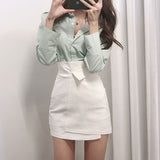Women's White Irregular A-line Hip Skirt High Waist Slim Solid Short Above Knee Mini Skirt Trendy Sweet Preppy Style